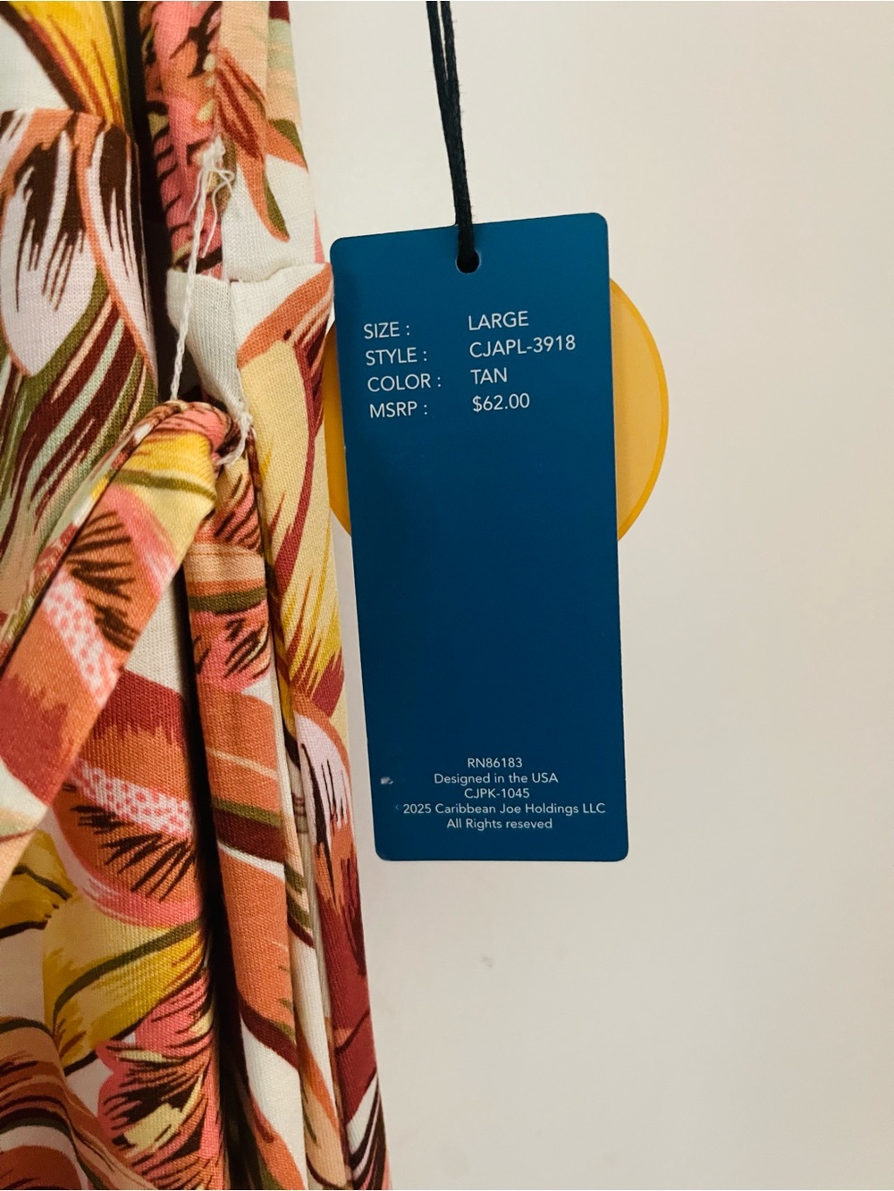 Caribbean Joe Tan, Pink, Yellow, Orange Tropical Print Dress - Picture 4 of 4